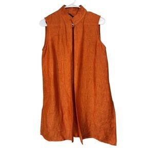 Eileen Fisher Size Small Long Vest Linen Cotton Textured Sleeveless Burnt Orange